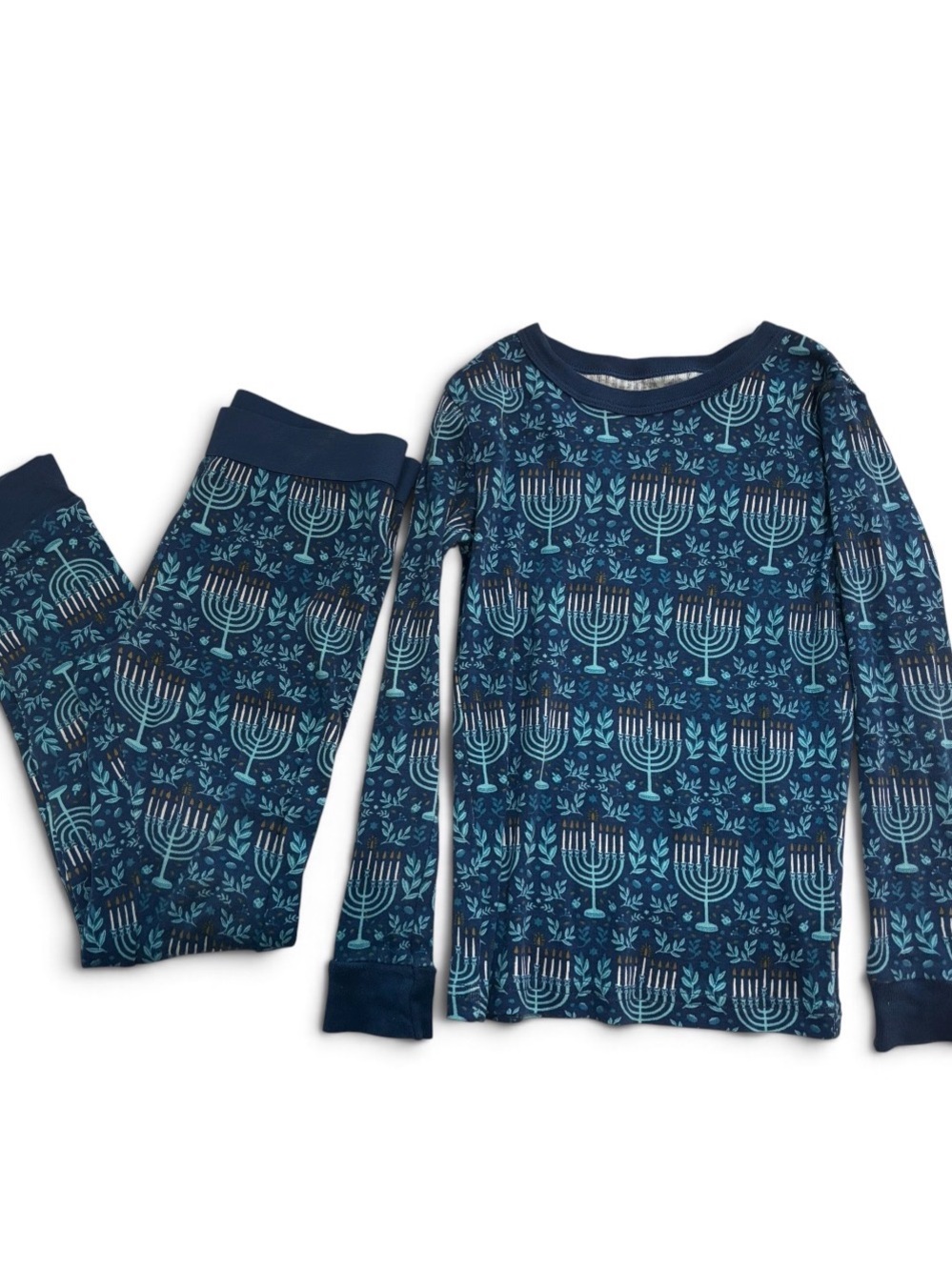 Kids's Navy and Teal Menorah Kids Pajama Set